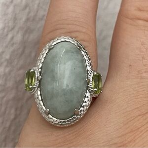 PAJ JOY sterling silver 925 Jadeite Jade, peridot ring size 6 1/4